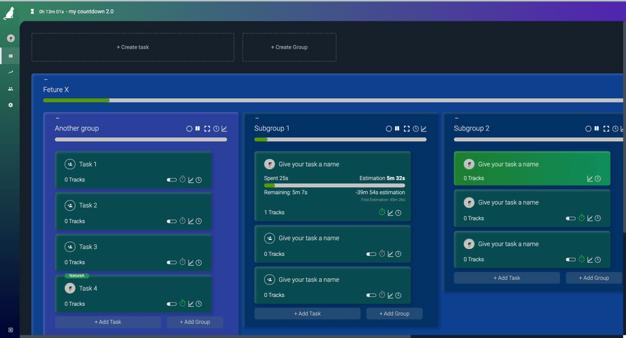 Main board with nested groups